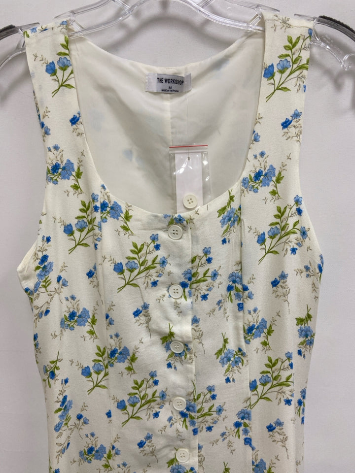 NWT Size M White Blue/Green Floral Sleeveless Ladies Dress