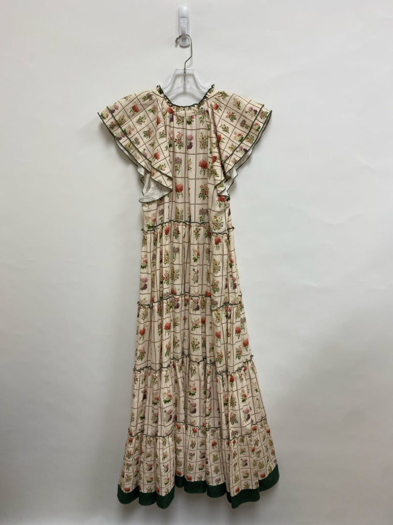 ANNA CATE Size L Cream/Olive Multi Color Flowers Maxi Ladies Dress