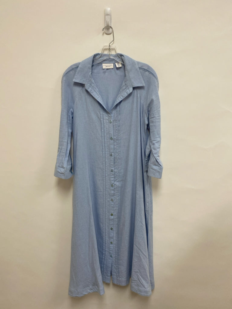 Size M Light Blue Button Up Linen Blend Ladies Dress