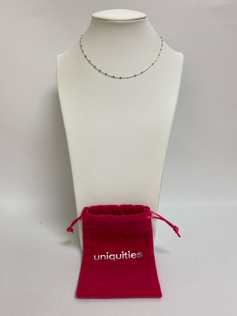 Gold Color Blue Beaded Necklace