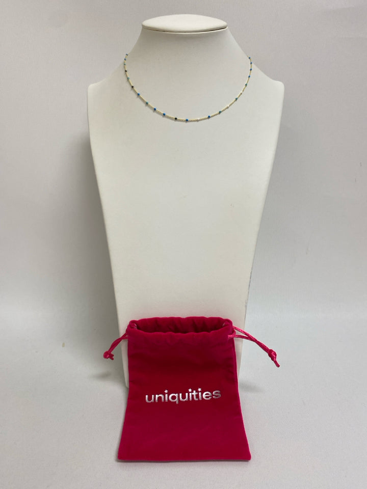 Gold Color Blue Beaded Necklace