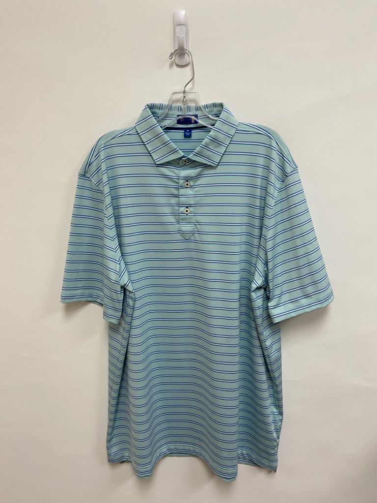 STITCH Size XL Aqua Blue/White Stripes Polo Men&