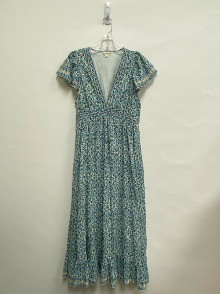 Max Studio Size M Cream/Blue Coral Print V Neck Ladies Dress