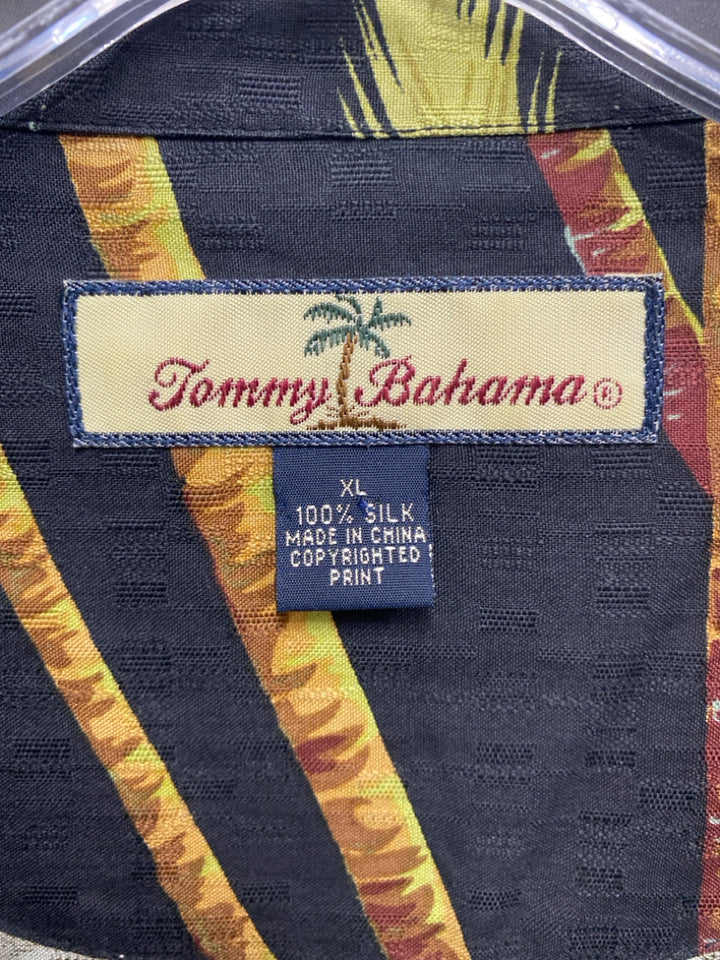Tommy Bahama Size XL Black Green/Yellow Trees Button Up Men&