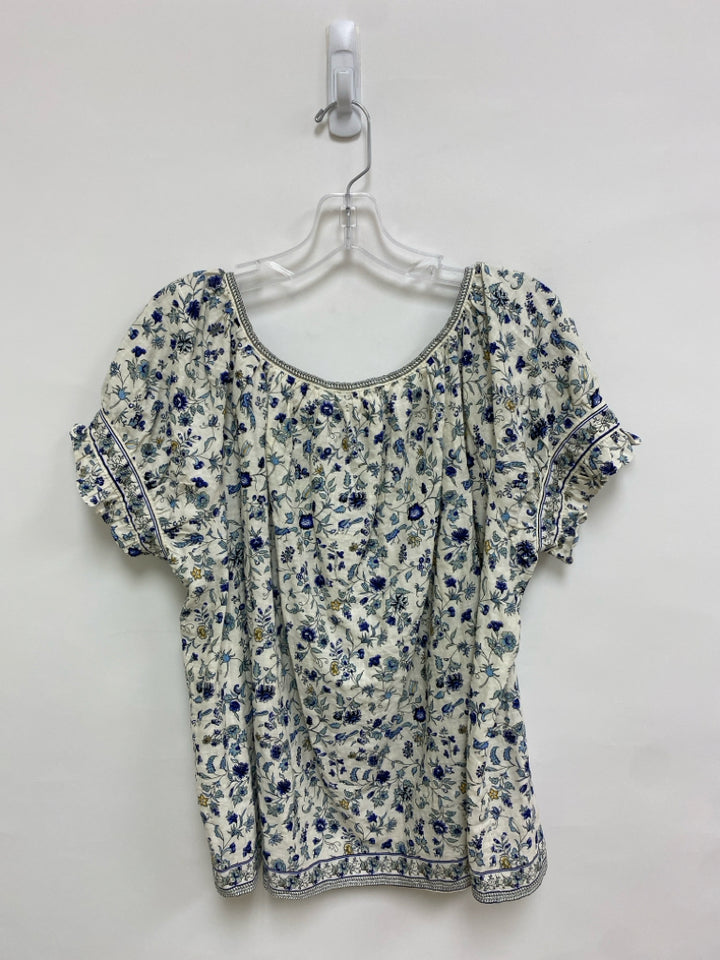 NWT Max Studio Size XL Cream/Navy Seafoam/Yellow Floral Ladies Top
