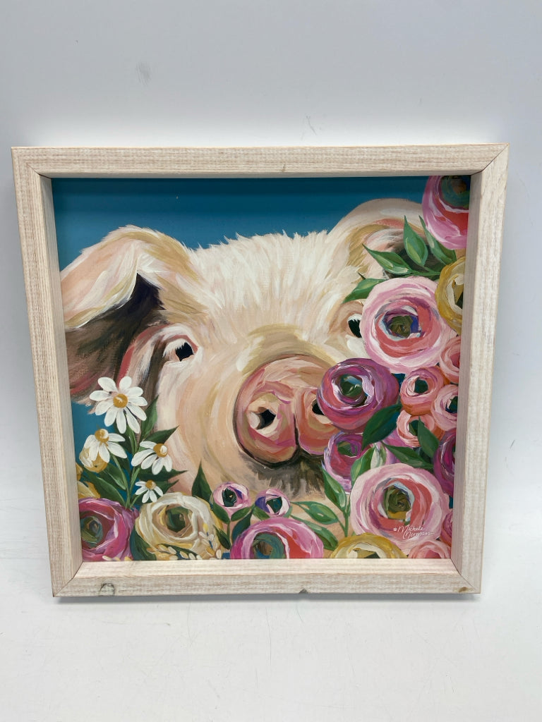 Pink Multi Color Pig Kids Framed Art