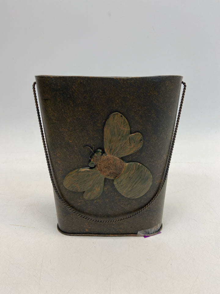 Bronze Dark Green Bee Metal Bucket