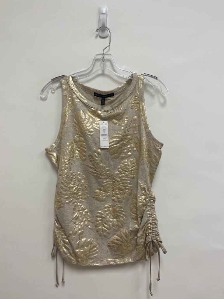 NWT Wht House/Blk Mkt Size M Oatmeal Gold Leaves Sleeveless Ladies Top