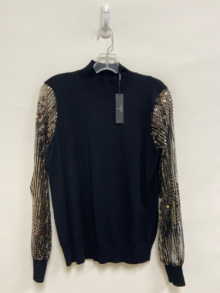 Tahari Size L Black Gold Sequins Mock Neck Ladies Top