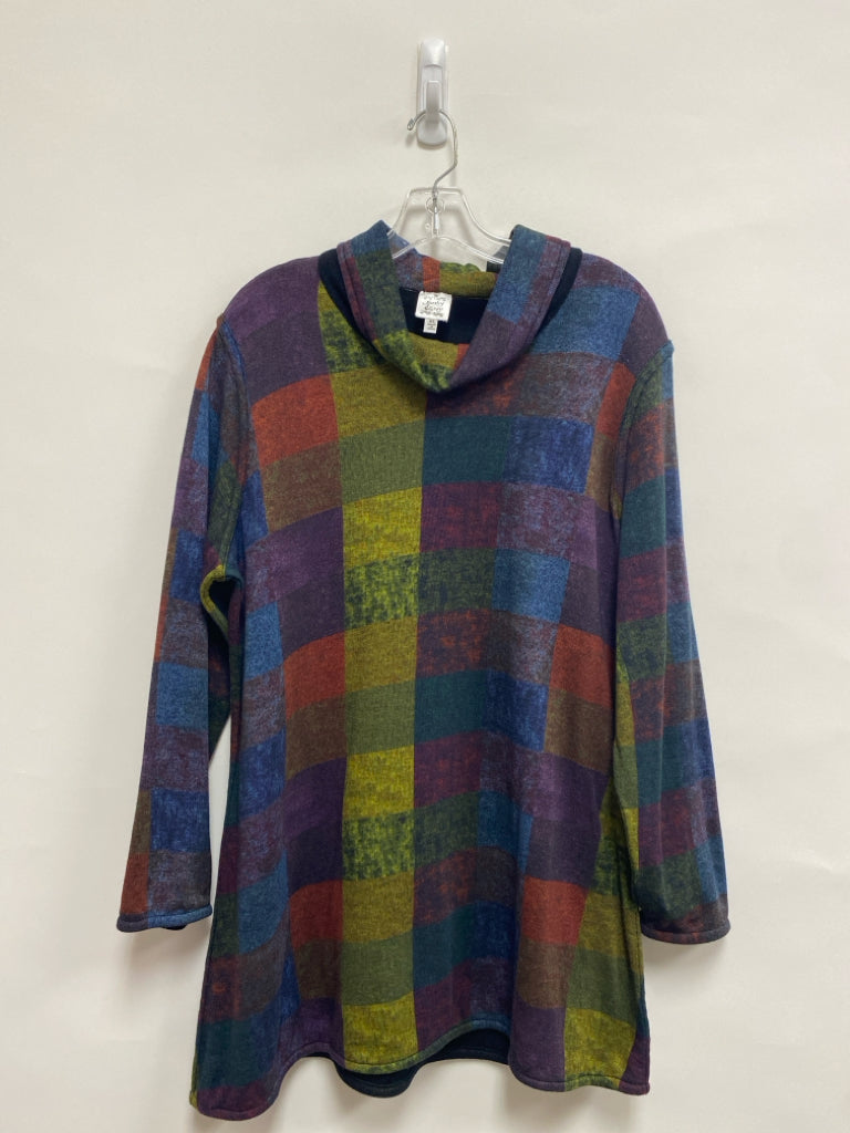 parsley&amp;sage Size XL Burgundy/Blue Black/Multi Squares Cowl Neck Ladies Top