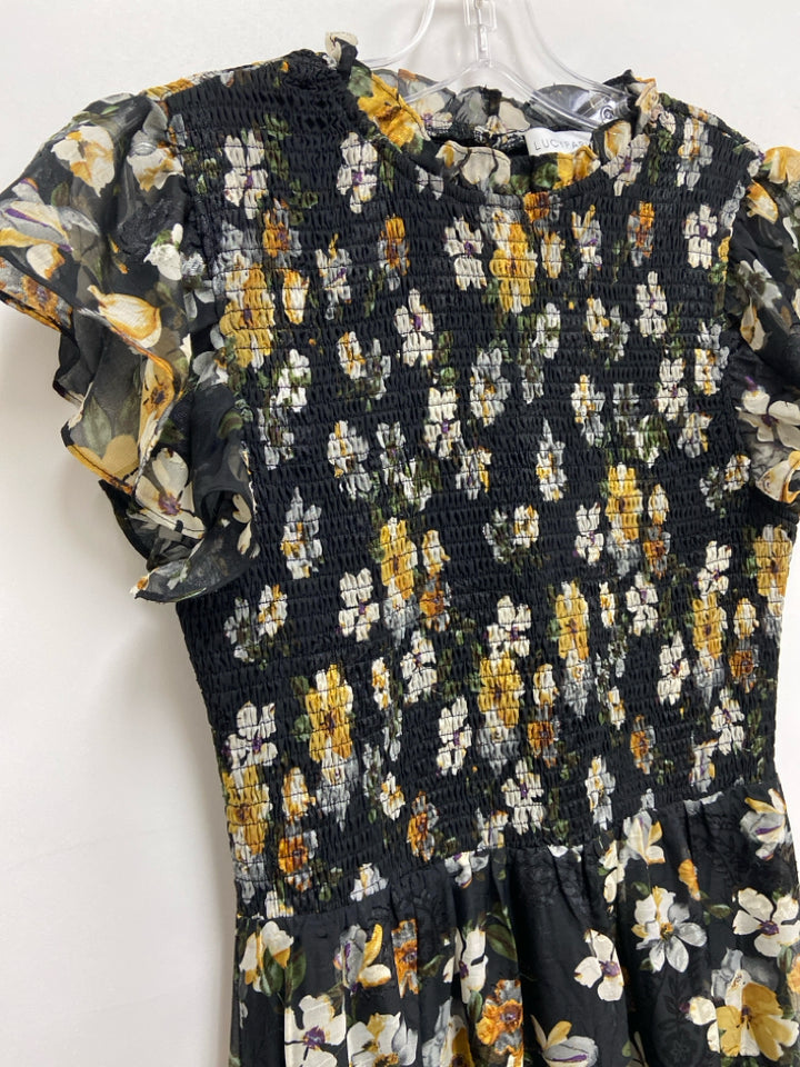lucy paris Size M Black Tan/Multi Floral Tiered Ladies Dress