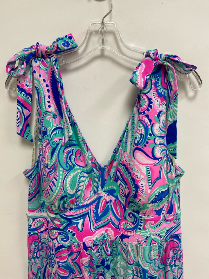 LILLY PULITZER Size 12 Aqua/Pink White/Blue Maxi Ladies Dress