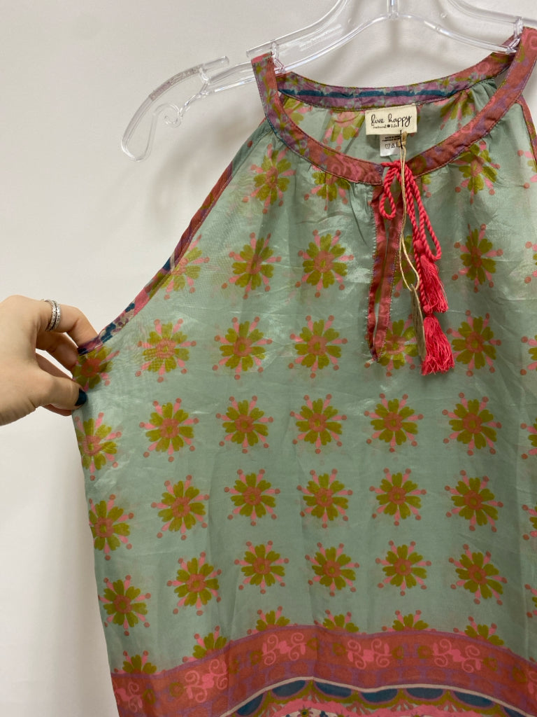 NWT Natural Life Size S Dusty Blue Pink/Green Flowers Sleeveless Ladies Top