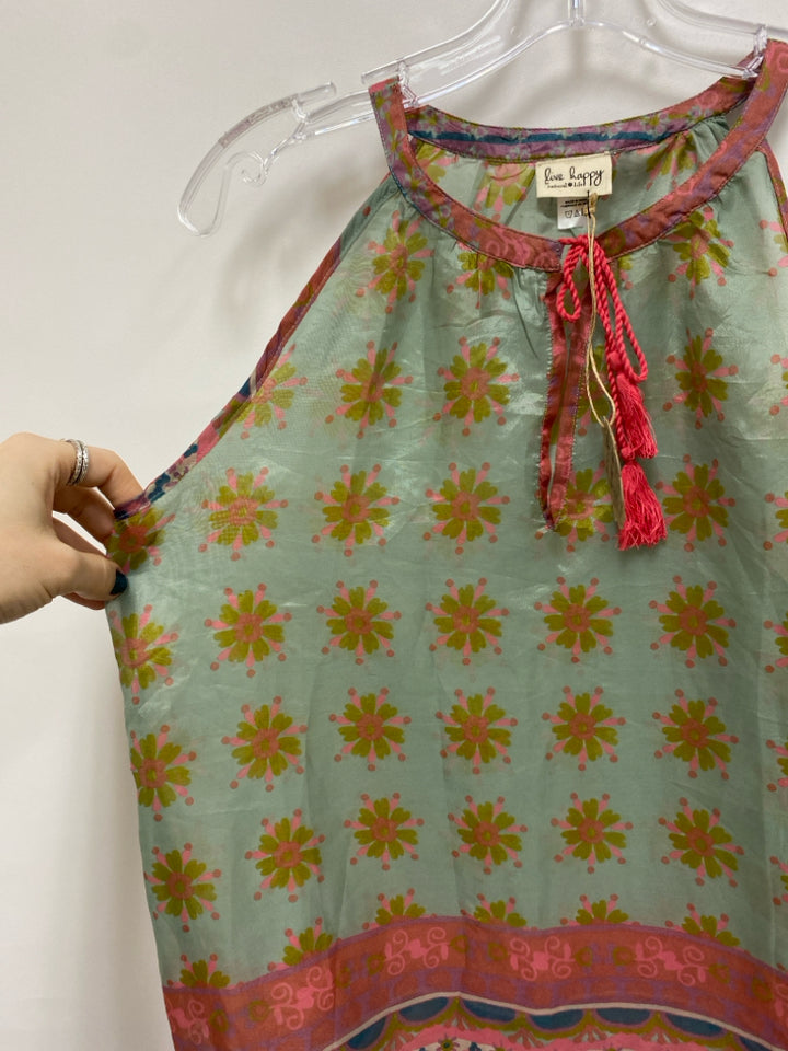 NWT Natural Life Size S Dusty Blue Pink/Green Flowers Sleeveless Ladies Top