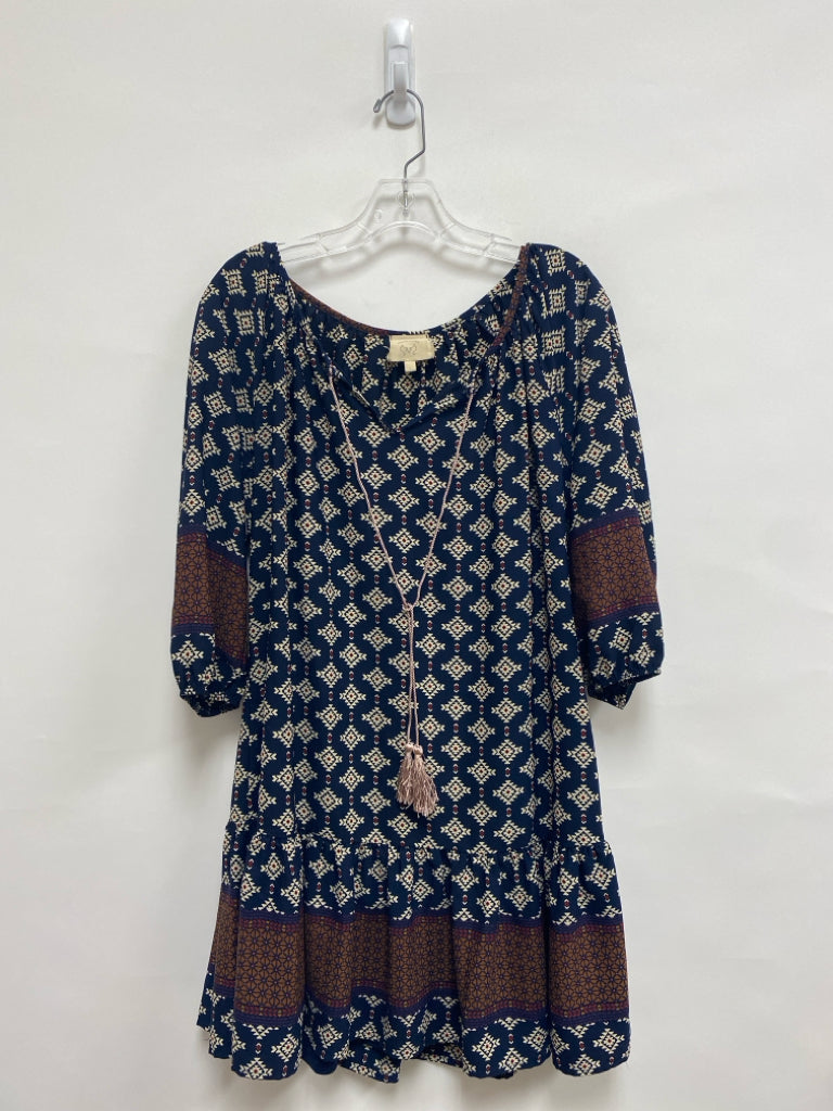 Vanessa Virginia Size S Navy Tan Southwestern Ladies Dress
