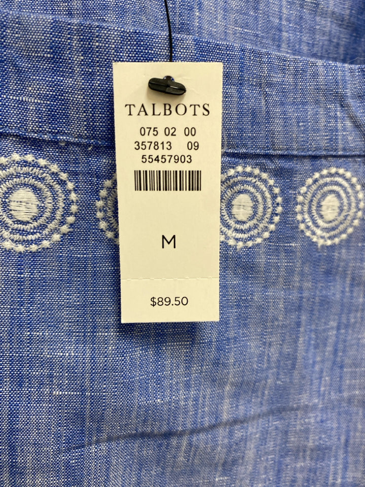 NWT Talbots Size M Blue Heather Embroidered Linen Blend Ladies Top