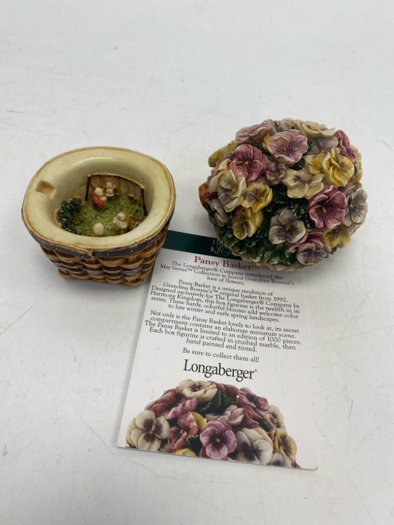 Longaberger Harmony Kingdom Pansy Basket Mini Trinket  Box