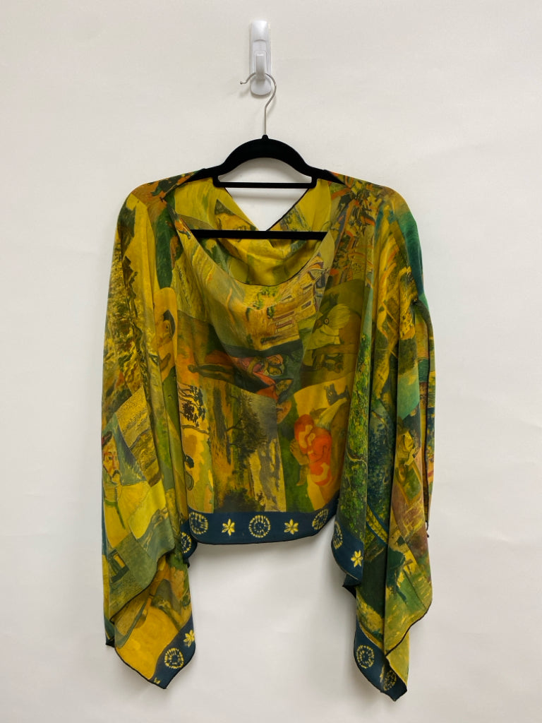 Size OSFM Gold Orange/Multi Poncho Silk Ladies Top