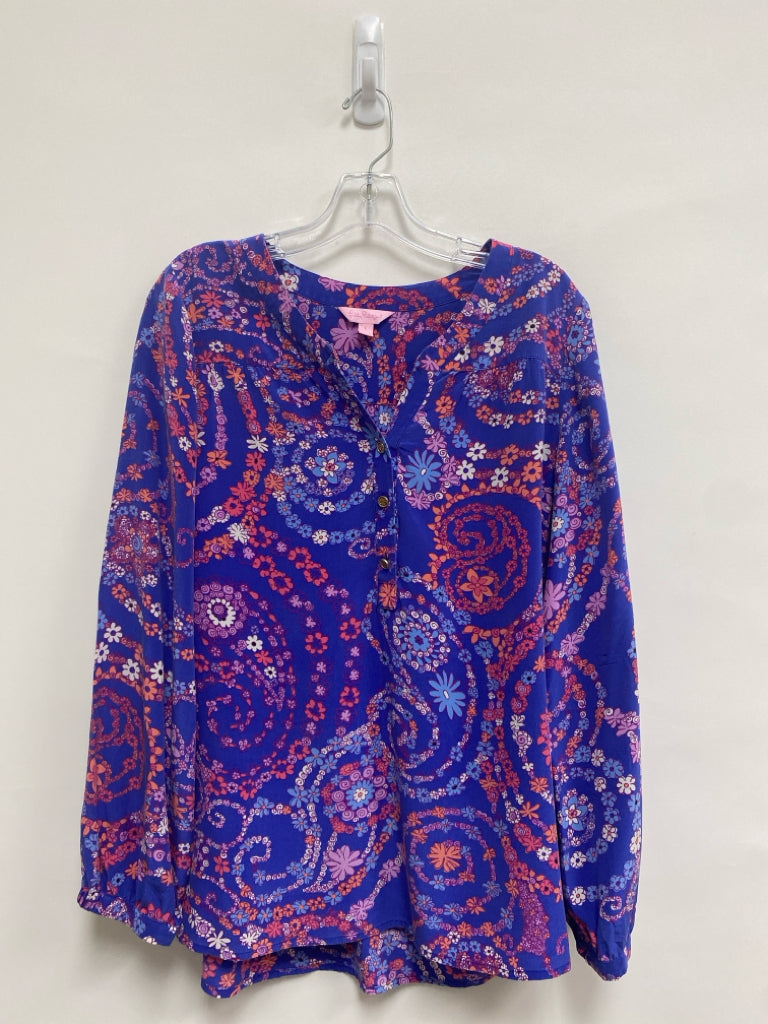 LILLY PULITZER Size L Purple Coral/Multi Floral Silk Ladies Top
