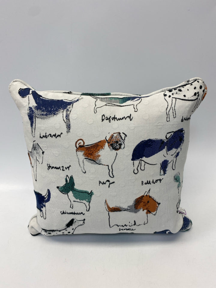 White Multi Color Dogs Pillow