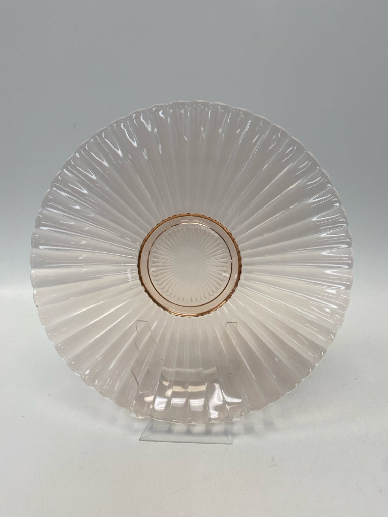 Pale Pink Ribbed Glass Serving Piece
