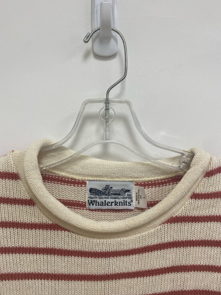 Size L Cream Dark Coral Stripes Ladies Sweater