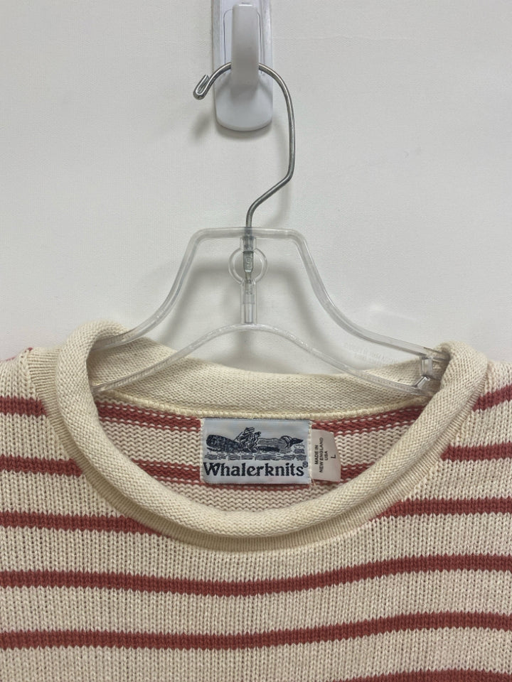 Size L Cream Dark Coral Stripes Ladies Sweater
