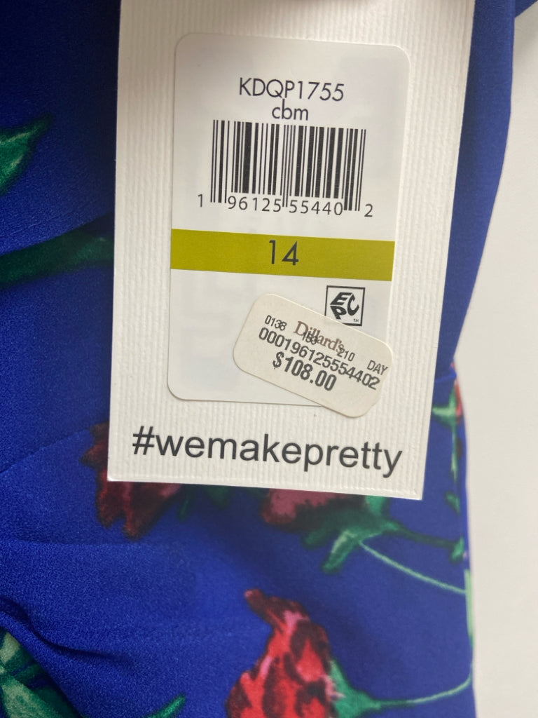 NWT Kensie Size 14 Royal Blue Pink/Green Ruffles Ladies Dress