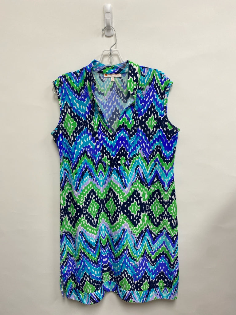 Jude Connally Size L Blue/Green White Sleeveless Ladies Dress