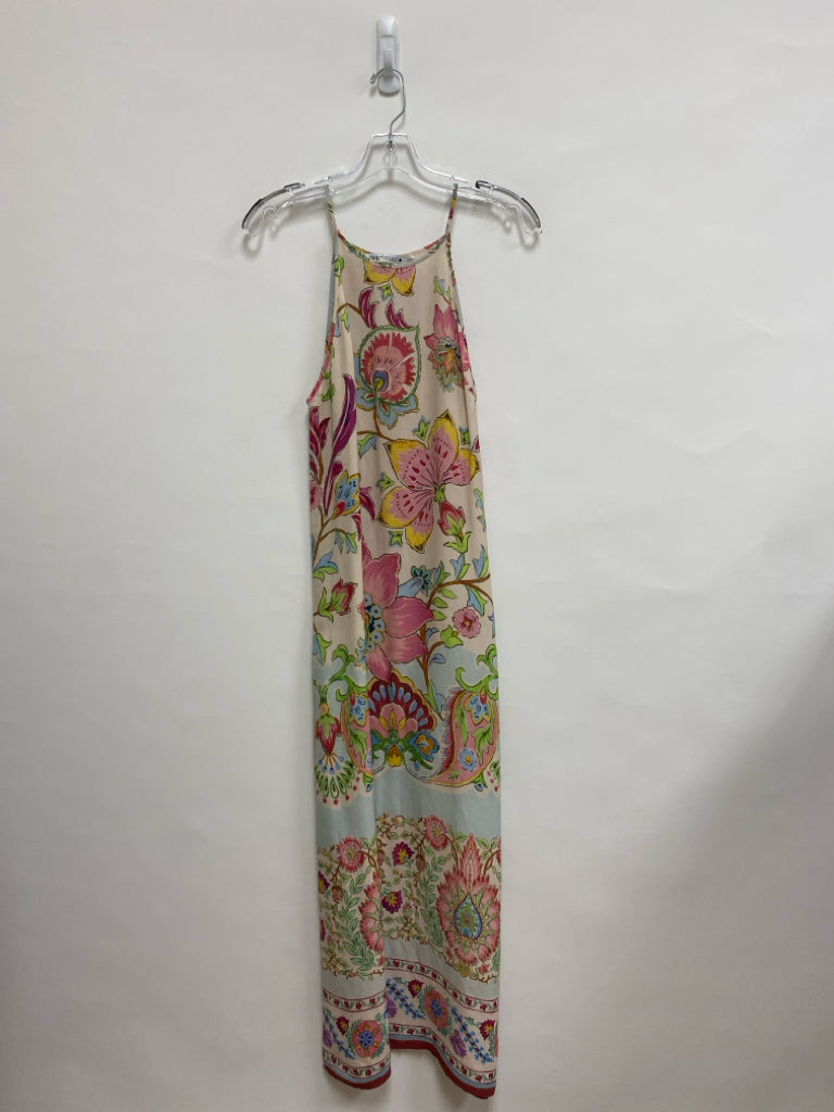 Zara Size M Pale Pink Green/Blue Flowers Sleeveless Ladies Dress