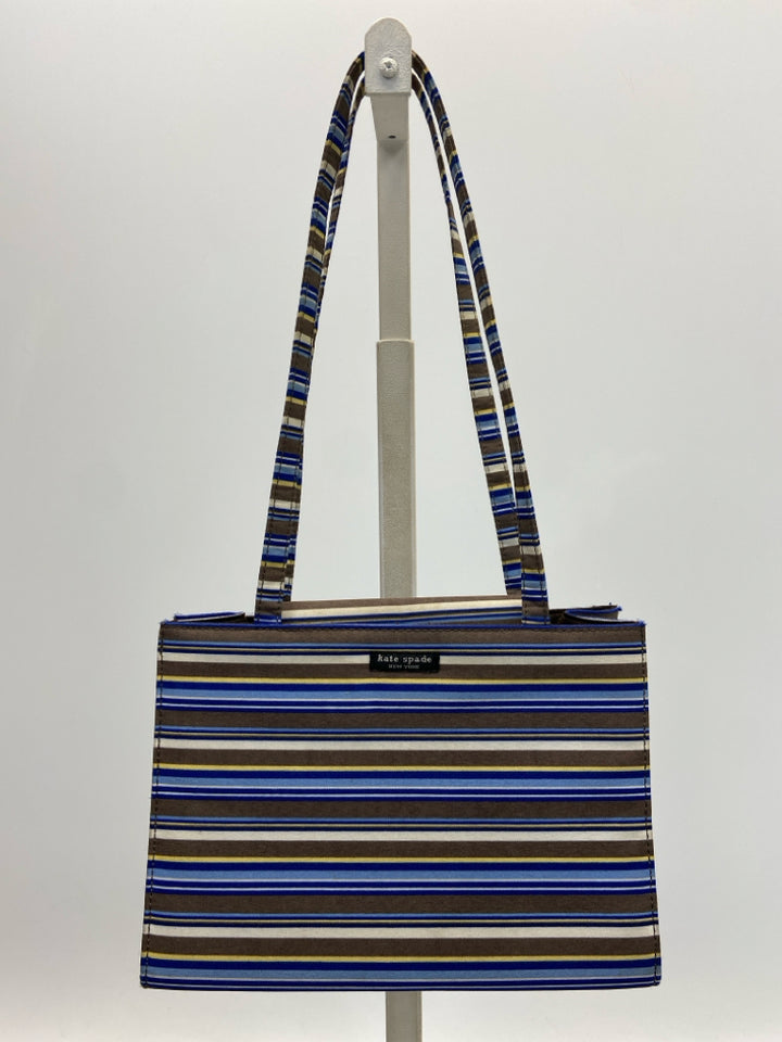 Kate Spade Brown Blue/Wht Stripe(s) Fabric Handbag