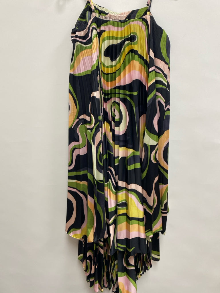 NWT Hutch Size M Black/Pink Coral/Green Pleated Sleeveless Ladies Dress