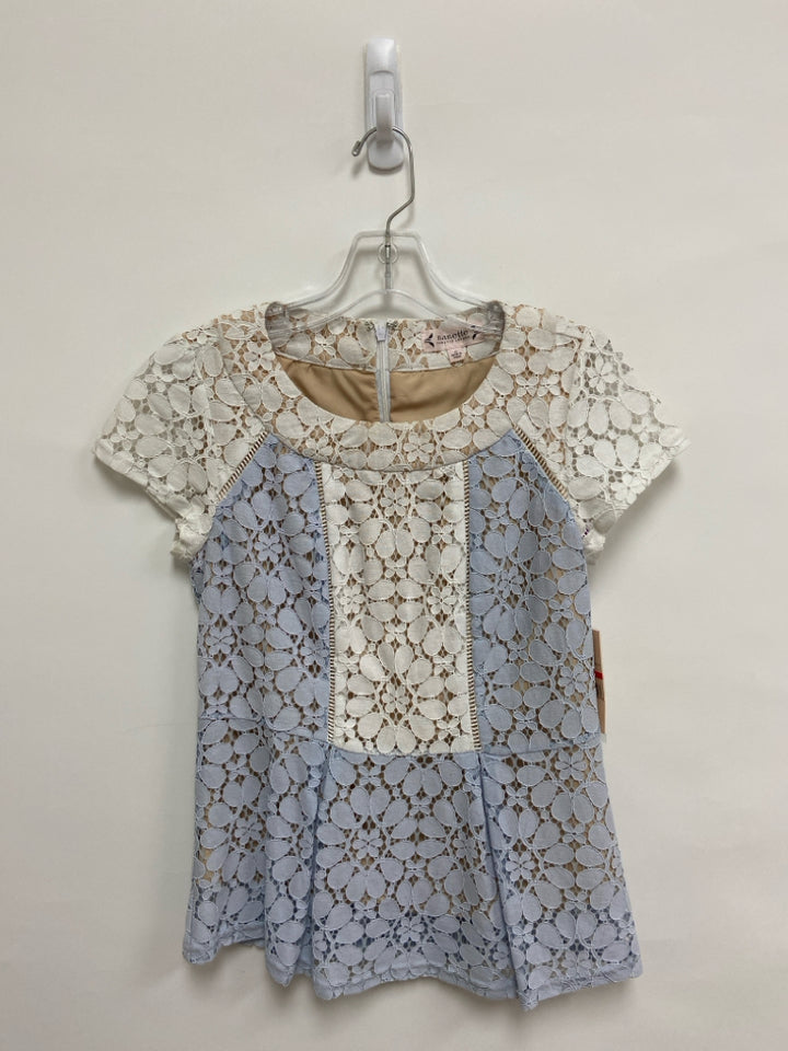 NWT Nanette Lepore Size XS White Powder Blue Lace Ladies Top