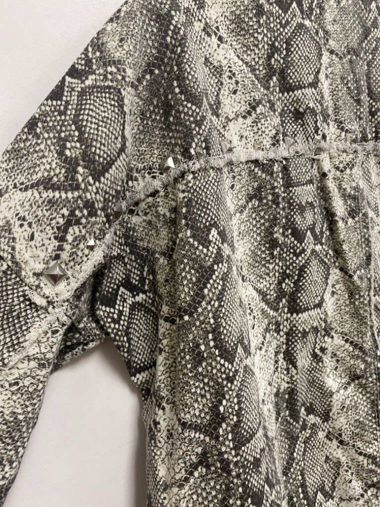 Zara Size XS Cream Charcoal Snake Print Denim Ladies Jacket