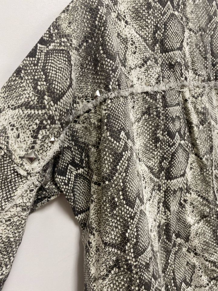 Zara Size XS Cream Charcoal Snake Print Denim Ladies Jacket
