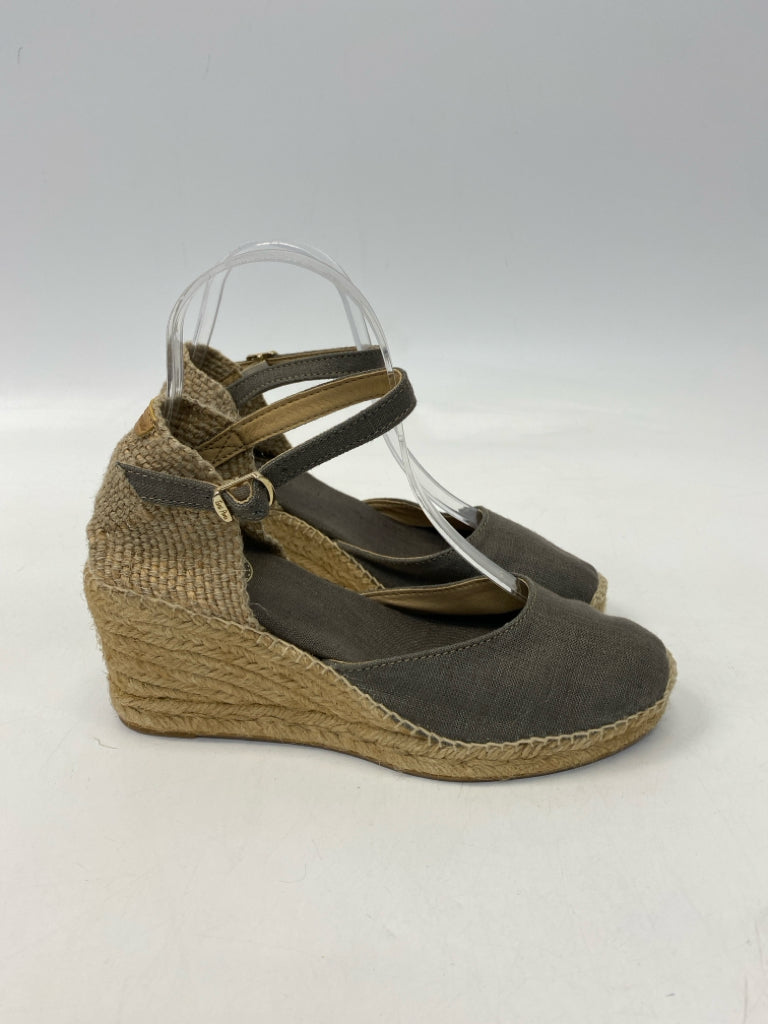 NWOT Toni Pons Size 37 Dark Gray Tan Wedge Sandals