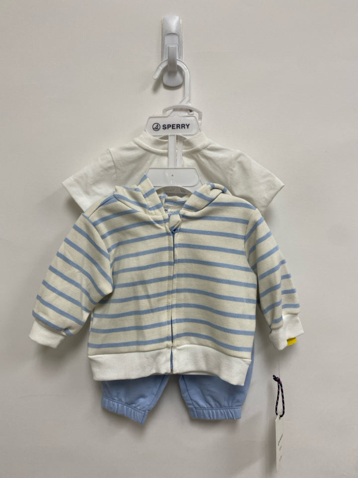 NWT Sperry SIZE 0-3M White Powder Blue Stripes Boy&