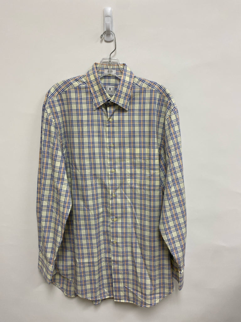 Peter Millar Size M Pale Yellow Navy/Orange Plaid Men&