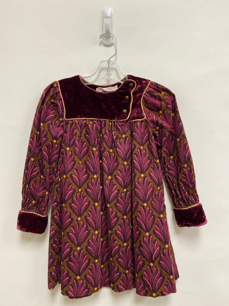 Zara SIZE 7 Brown Burgundy Print Corduroy Girl&