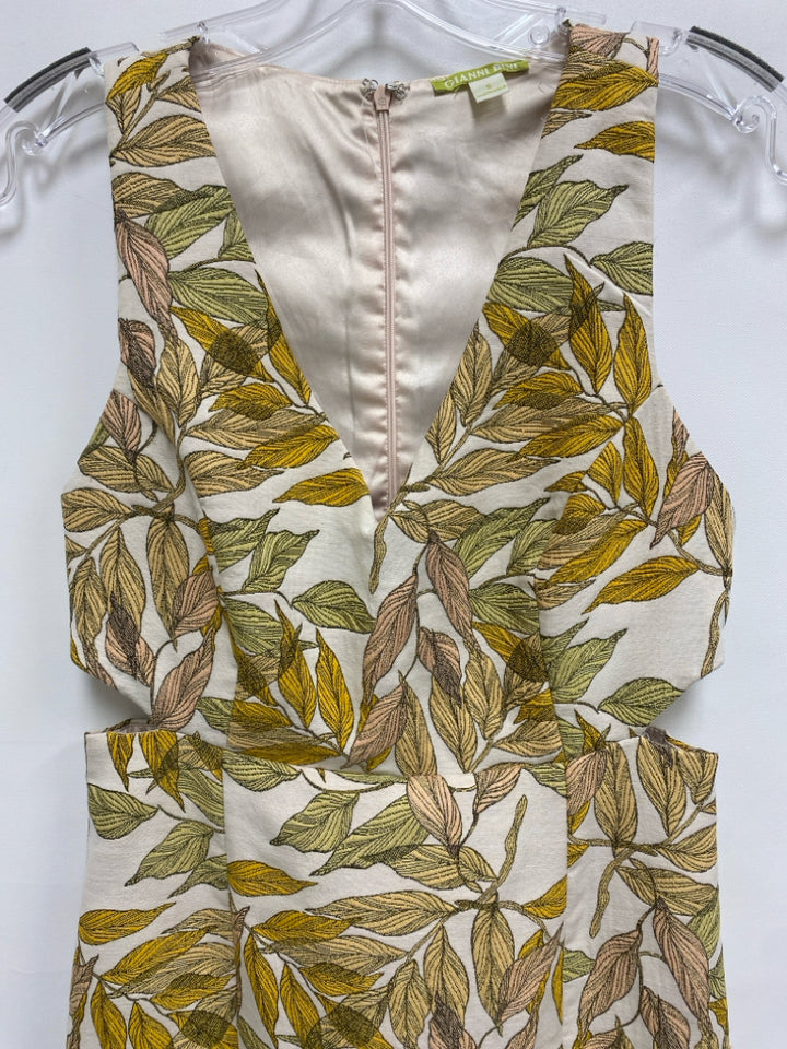 Gianni Bini Size S Cream Yellow/Green Leaves Sleeveless Ladies Dress