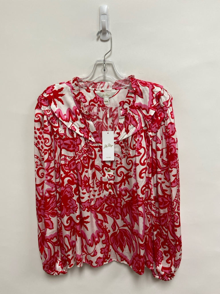 NWT LILLY PULITZER Size L White Red/Pink Floral Ladies Top