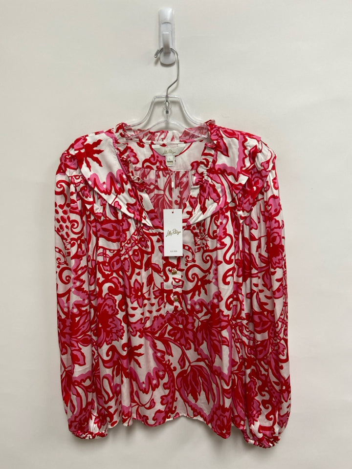 NWT LILLY PULITZER Size L White Red/Pink Floral Ladies Top