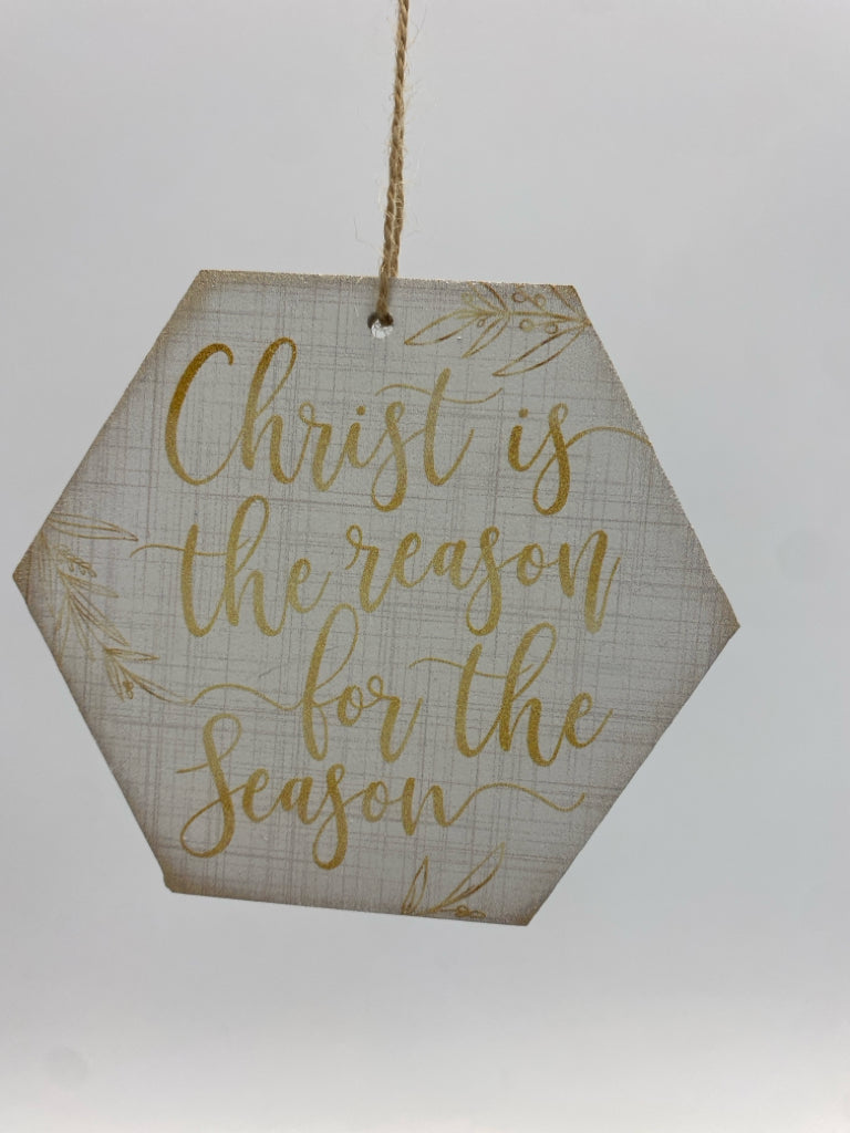 White Gold Words Wood Ornaments