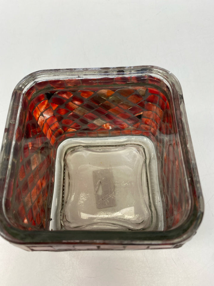 Red Gold Mosaic Glass Candleholder(s)