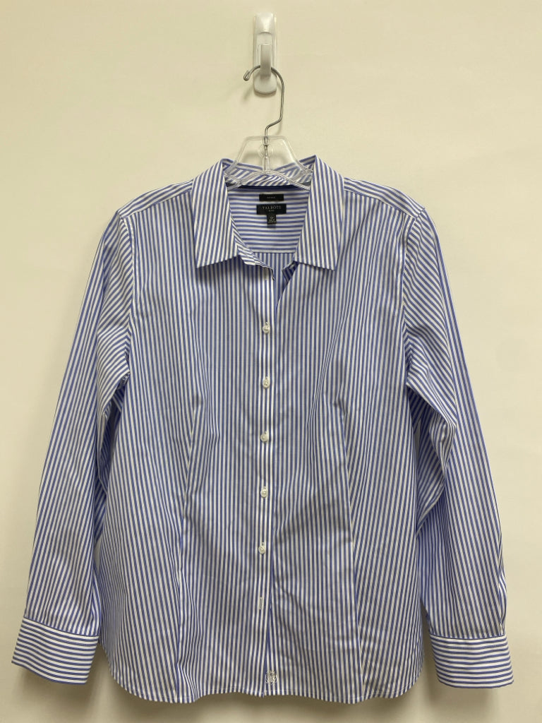 Talbots Size 12P White/Blue Stripes Button Up Petite Top