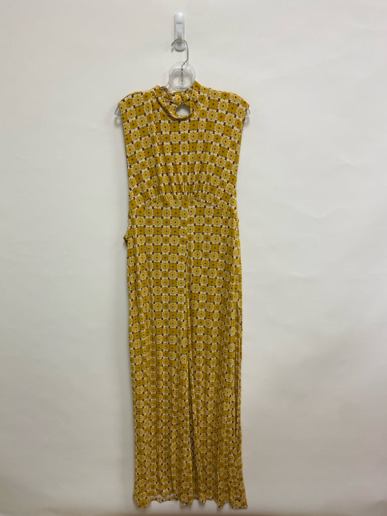 Free People Size L Yellow White/Brown Sunflower Sleeveless Ladies Jumpsuit