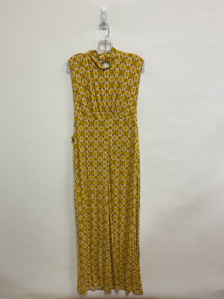 Free People Size L Yellow White/Brown Sunflower Sleeveless Ladies Jumpsuit