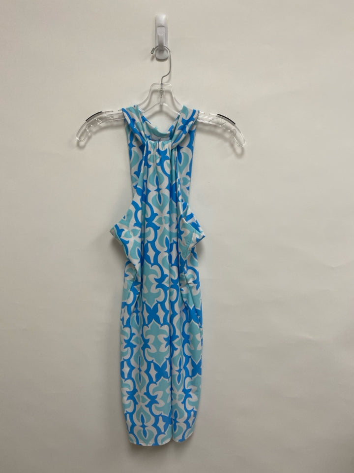 Jude Connally Size M Aqua Blue/White Acanthus Sleeveless Ladies Dress