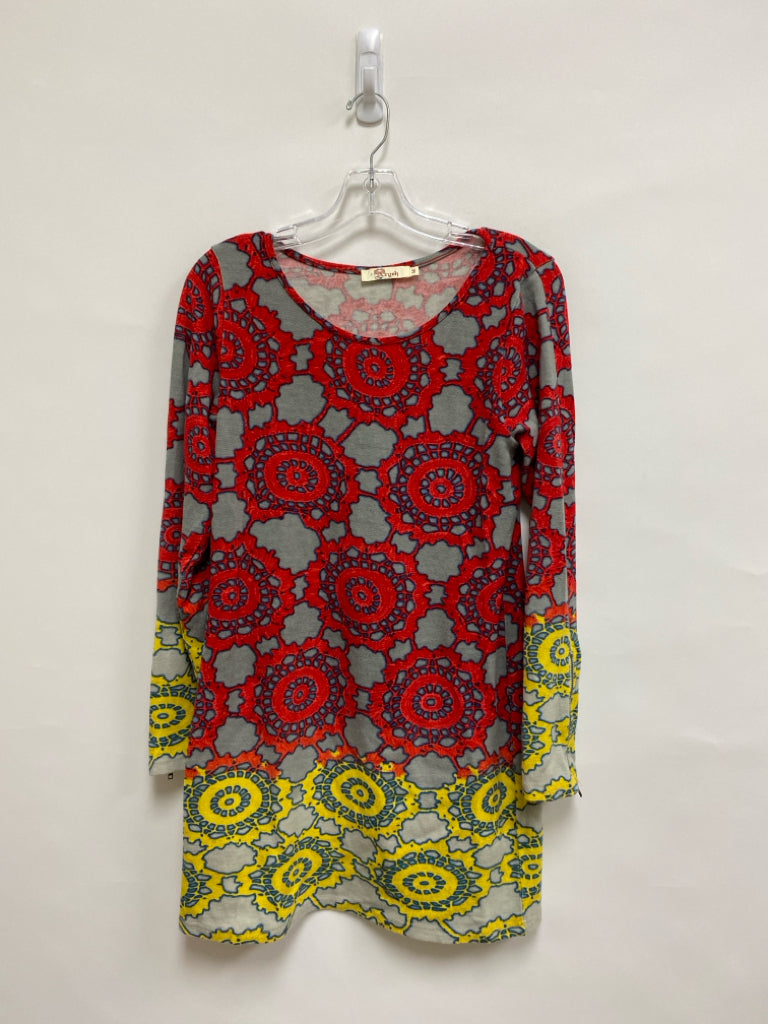 Aryeh Size M Red Gray Print Ladies Dress