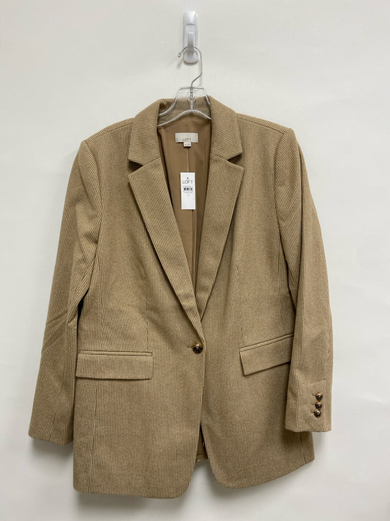 NWT LOFT Size 14 Tan White Houndstooth Ladies Jacket